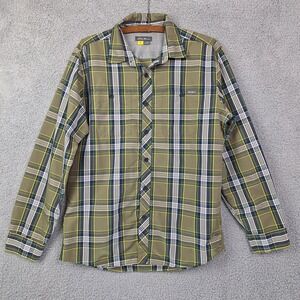 Eddie Bauer Shirt Mens Medium Green Plaid Classic Fit Lightweight Outdoor Vented